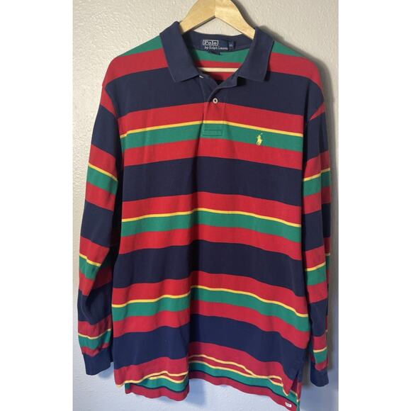 Polo Ralph Lauren Vintage Rugby Collared Shirt Size XL Striped Long Sleeve - Picture 1 of 7